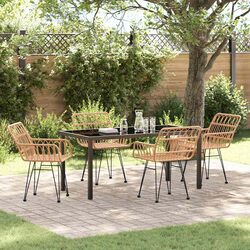 Garden Dining Set 5 Pieces Brown Rectangular Outdoor Furniture Patio Table