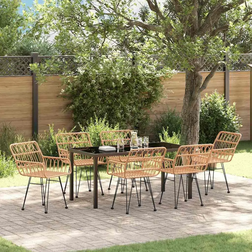 Garden Dining Set 7 Piece Rectangular Brown Steel Frame Outdoor Dining Furniture