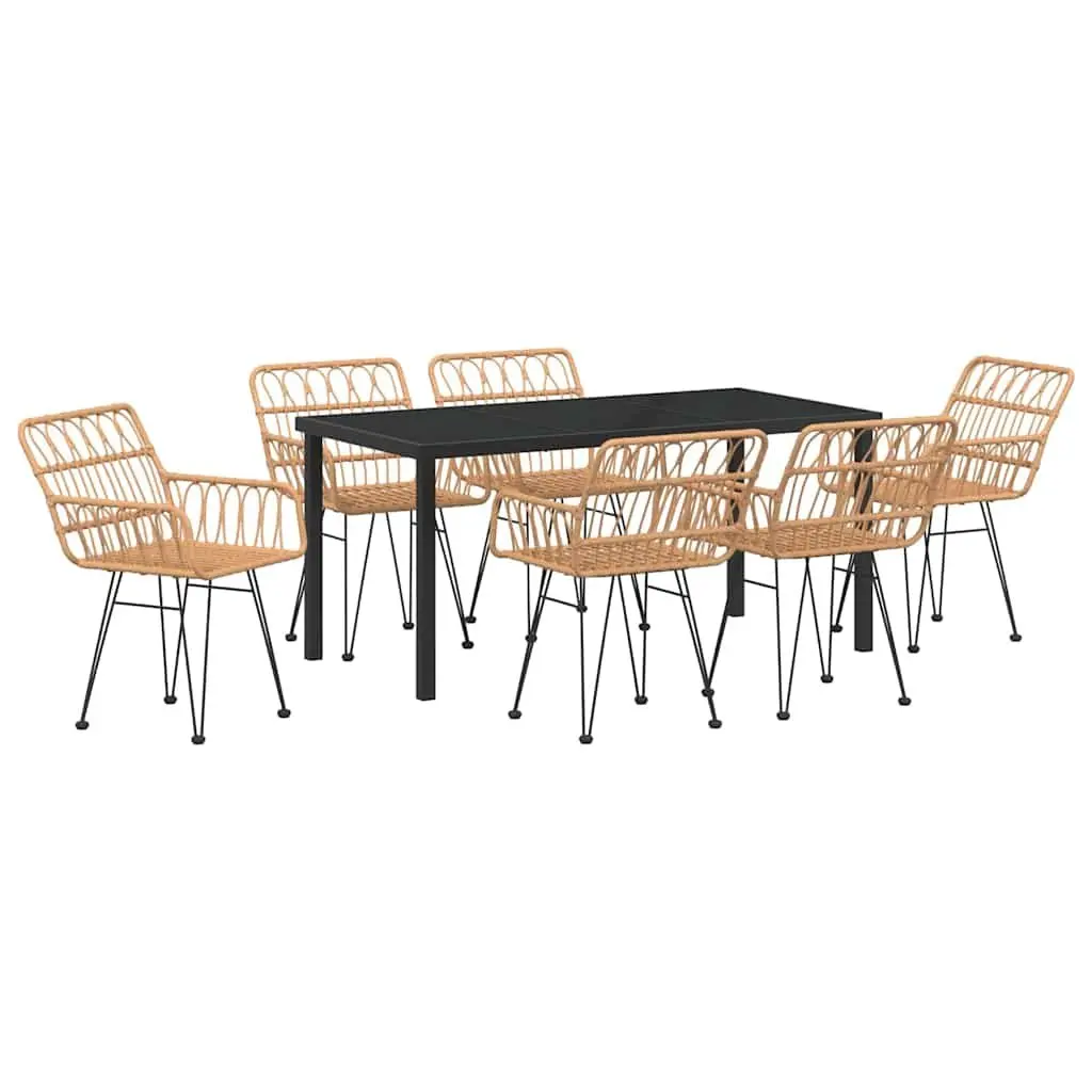 Garden Dining Set 7 Piece Rectangular Brown Steel Frame Outdoor Dining Furniture