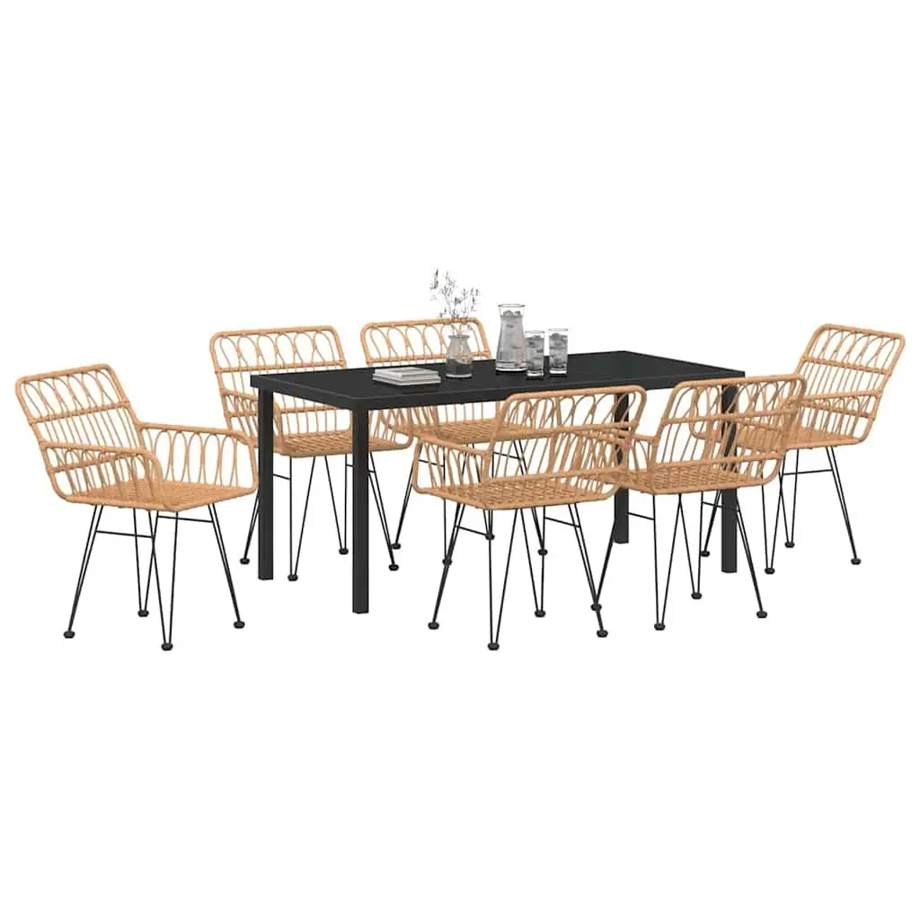 Garden Dining Set 7 Piece Rectangular Brown Steel Frame Outdoor Dining Furniture