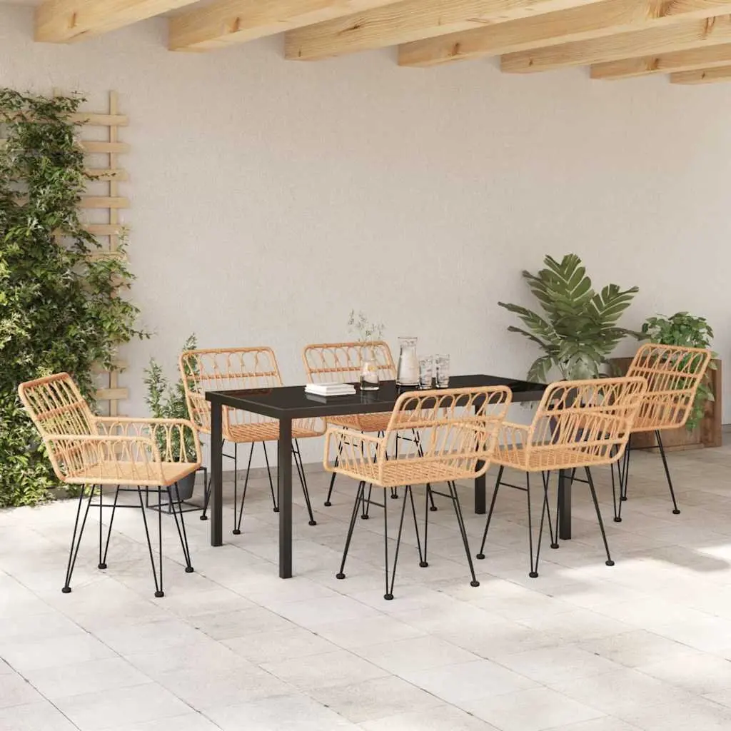 Garden Dining Set 7 Piece Rectangular Brown Steel Frame Outdoor Dining Furniture