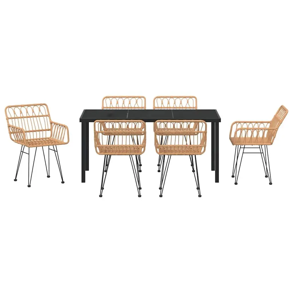 Garden Dining Set 7 Piece Rectangular Brown Steel Frame Outdoor Dining Furniture