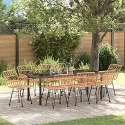 Compact 9-Piece Garden Dining Set in Modern Brown