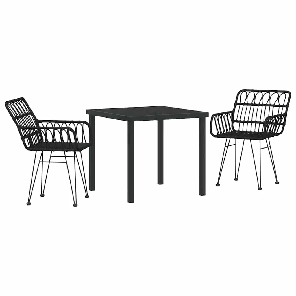 Garden Dining Set 3 Piece Black Steel Outdoor Furniture Rectangular Patio