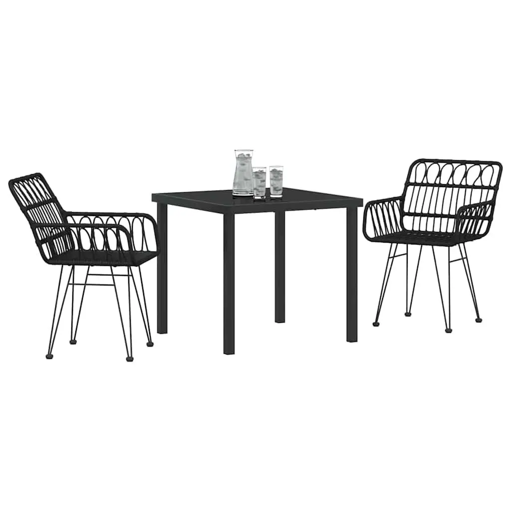 Garden Dining Set 3 Piece Black Steel Outdoor Furniture Rectangular Patio
