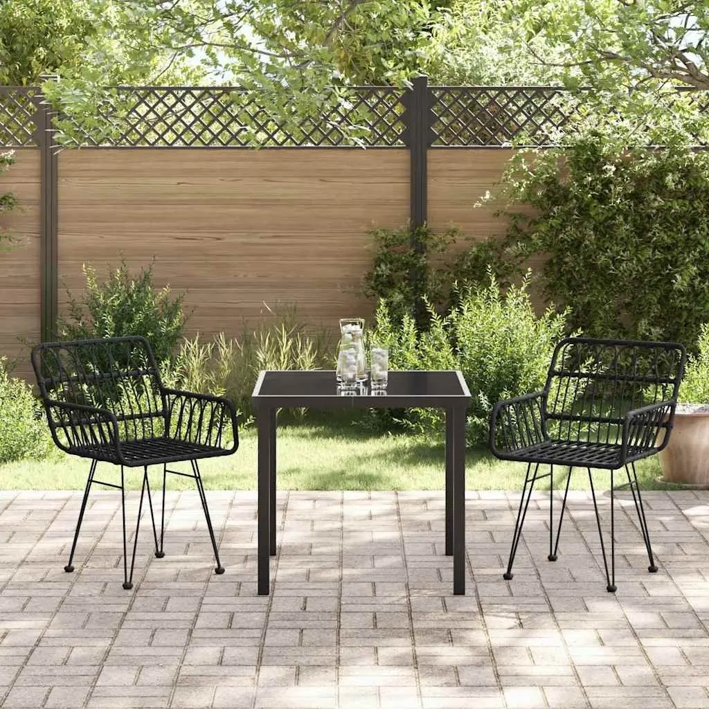 Garden Dining Set 3 Piece Black Steel Outdoor Furniture Rectangular Patio