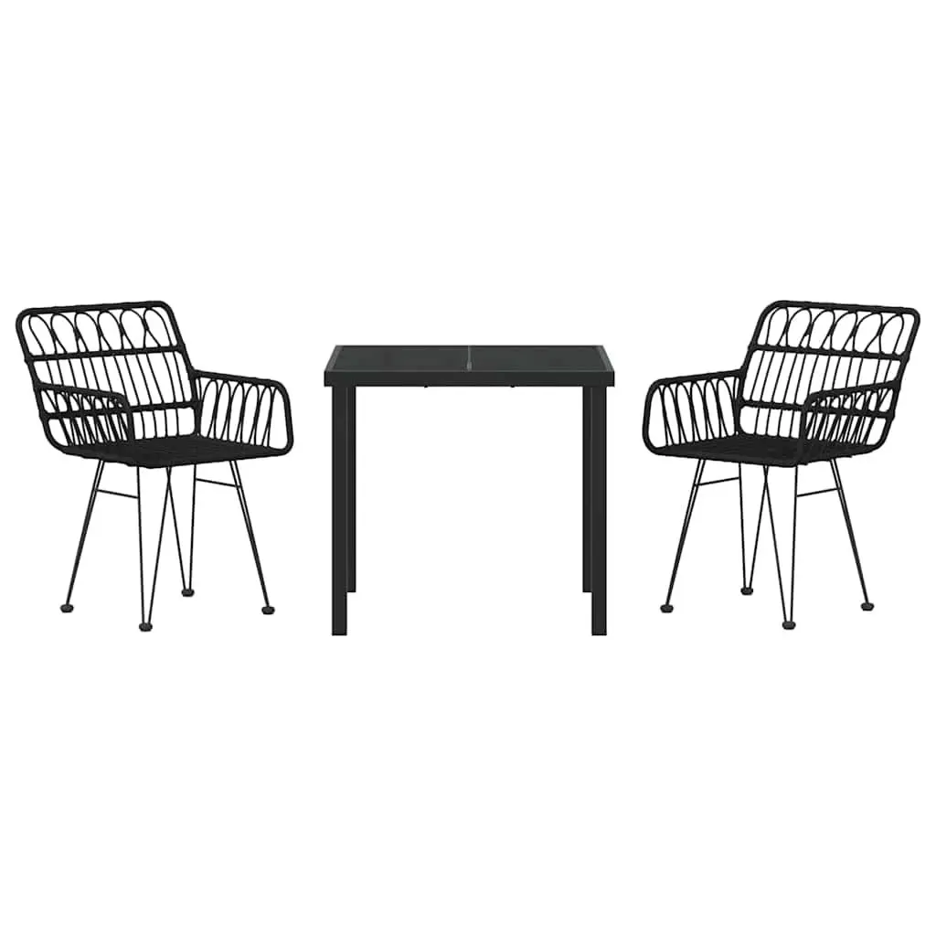Garden Dining Set 3 Piece Black Steel Outdoor Furniture Rectangular Patio