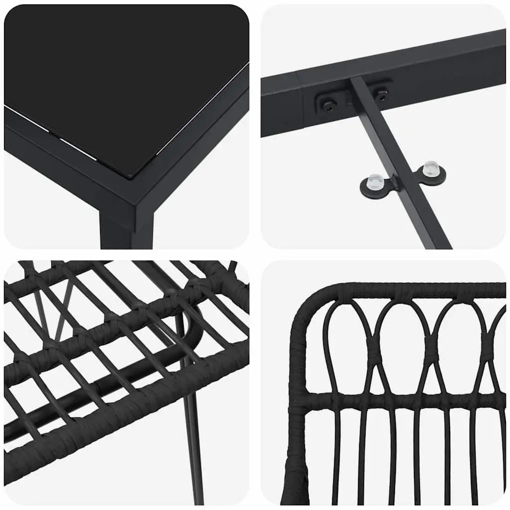 Garden Dining Set 3 Piece Black Steel Outdoor Furniture Rectangular Patio