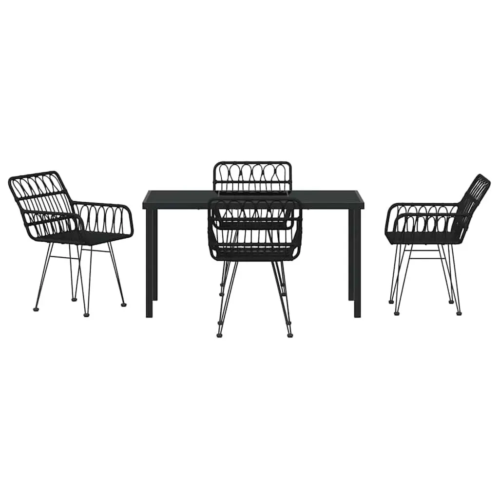 Garden Dining Set 5 Pieces Black Steel Powder-Coated Outdoor Furniture Patio