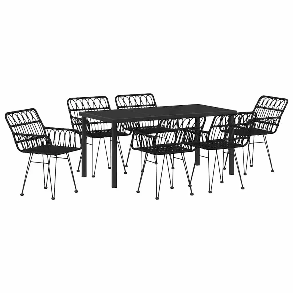 Garden Dining Set 7 Pieces Rectangular Outdoor Furniture Patio Black Steel