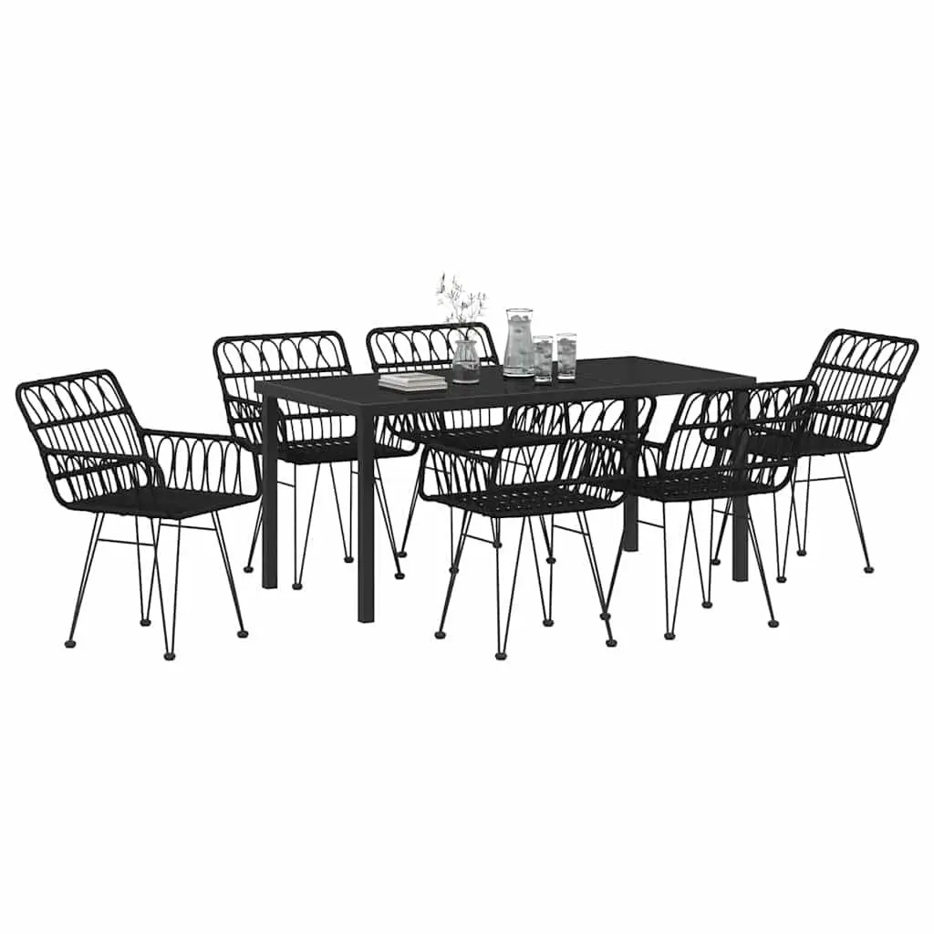 Garden Dining Set 7 Pieces Rectangular Outdoor Furniture Patio Black Steel