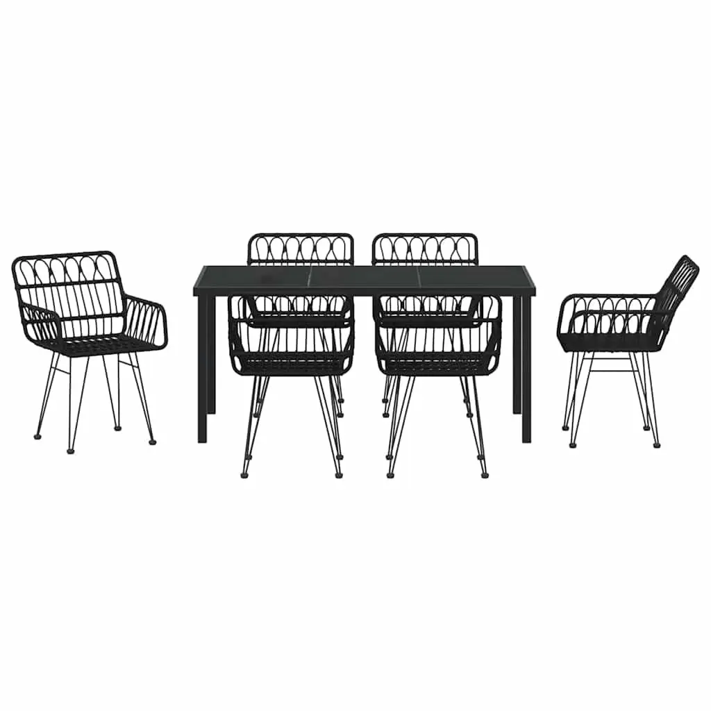 Garden Dining Set 7 Pieces Rectangular Outdoor Furniture Patio Black Steel