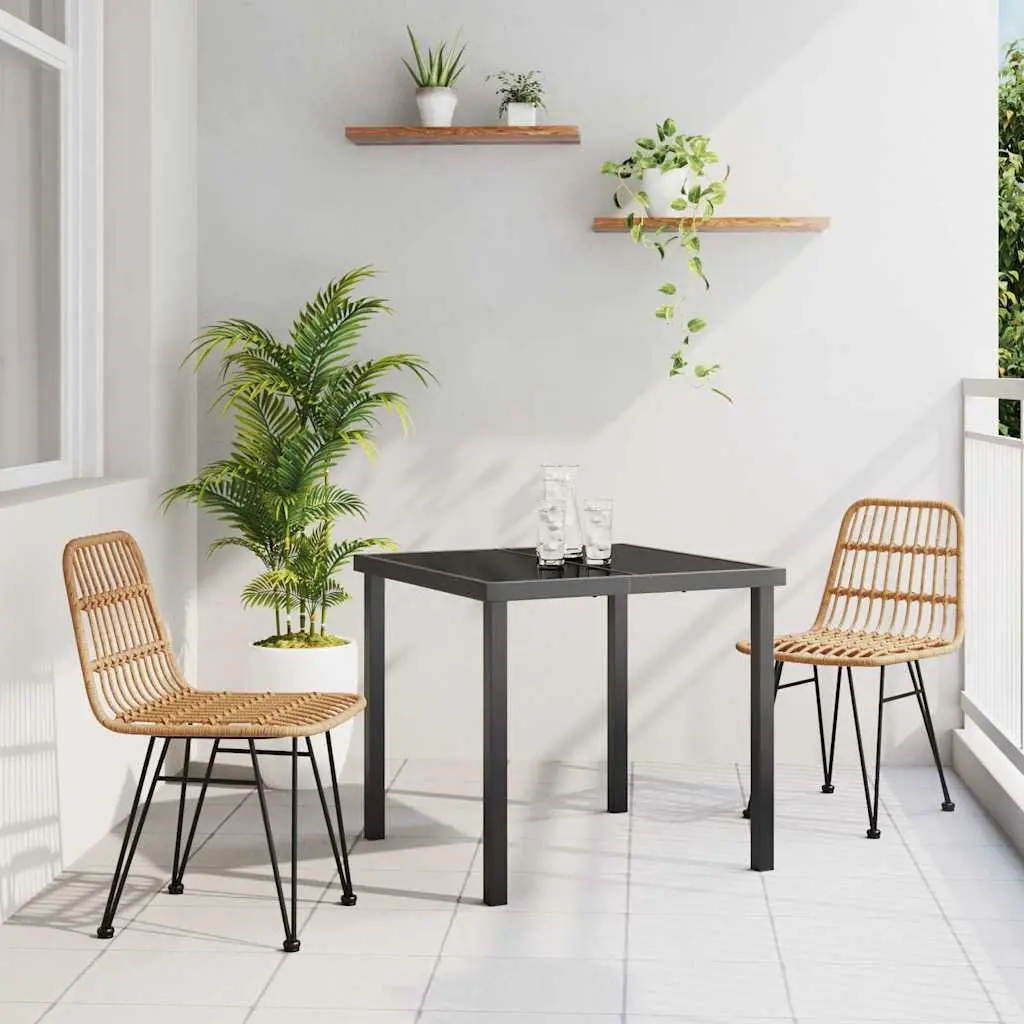 Garden Dining Set 3 Piece Brown Outdoor Furniture Patio Table Chairs Steel Frame