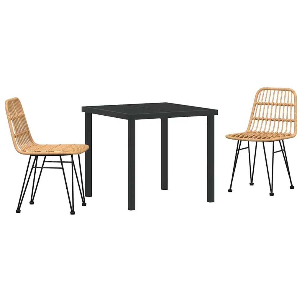 Garden Dining Set 3 Piece Brown Outdoor Furniture Patio Table Chairs Steel Frame
