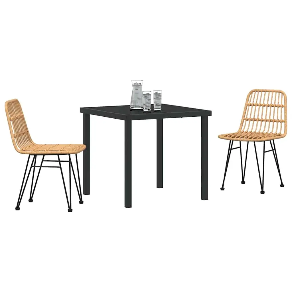Garden Dining Set 3 Piece Brown Outdoor Furniture Patio Table Chairs Steel Frame