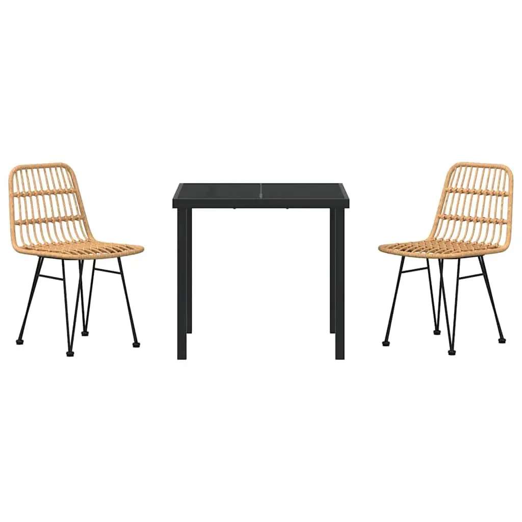 Garden Dining Set 3 Piece Brown Outdoor Furniture Patio Table Chairs Steel Frame