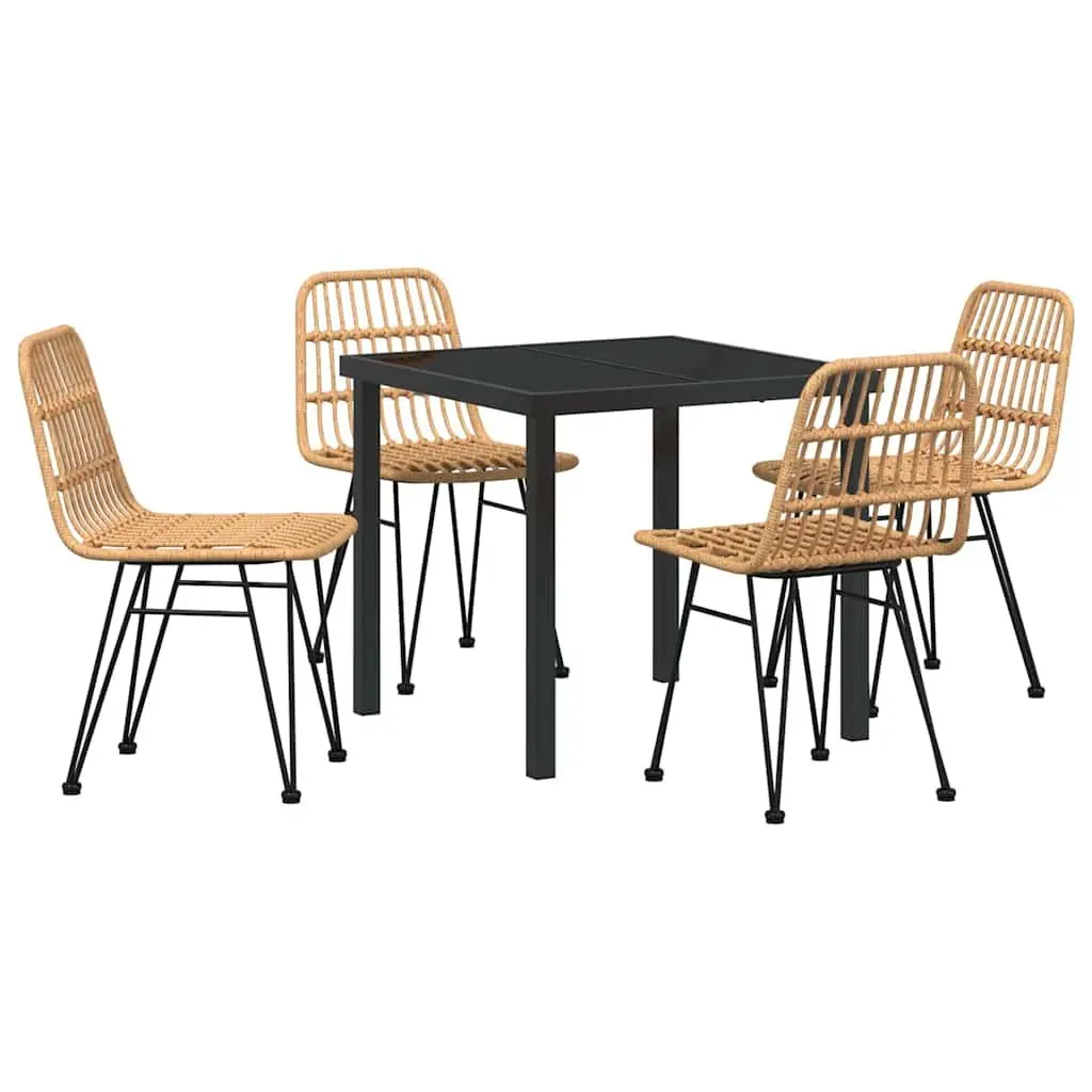 Garden Dining Set 5pcs Brown Outdoor Furniture Rectangular Table Chairs Patio