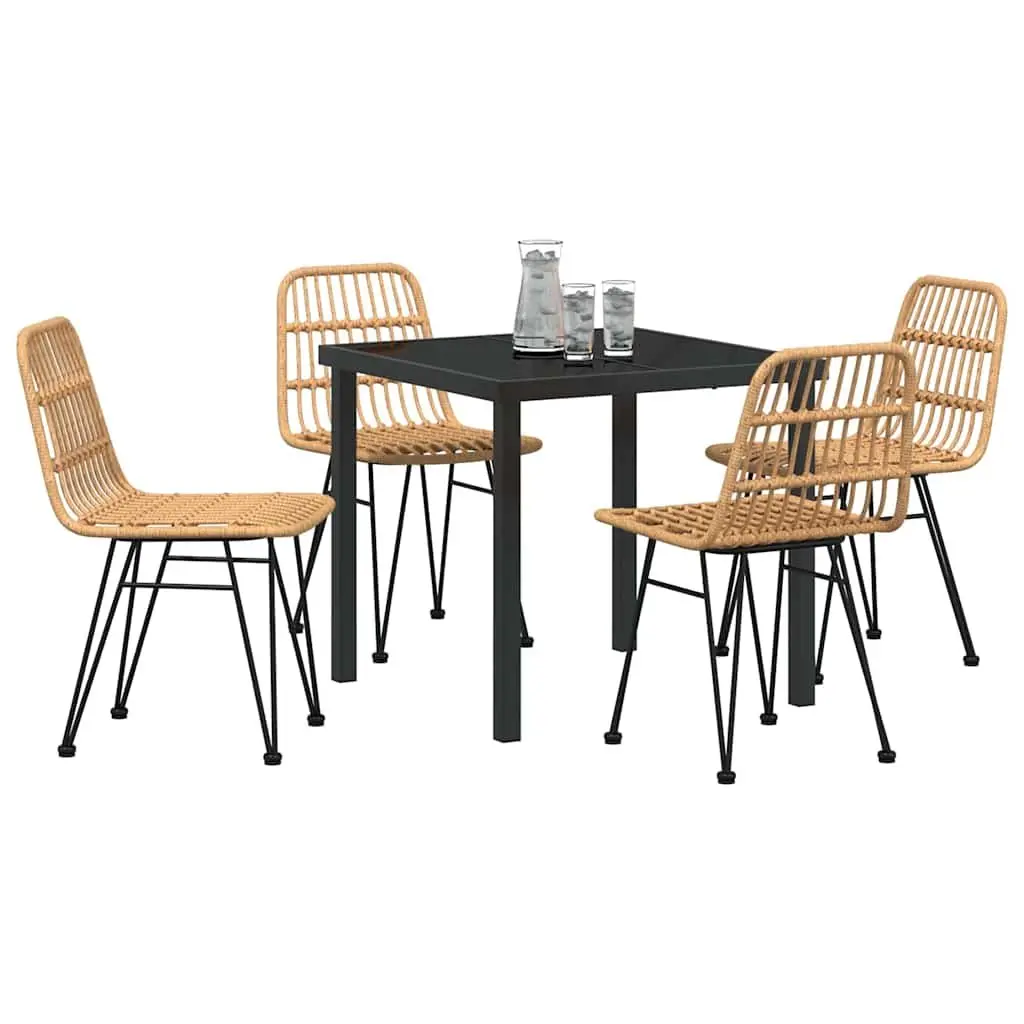 Garden Dining Set 5pcs Brown Outdoor Furniture Rectangular Table Chairs Patio