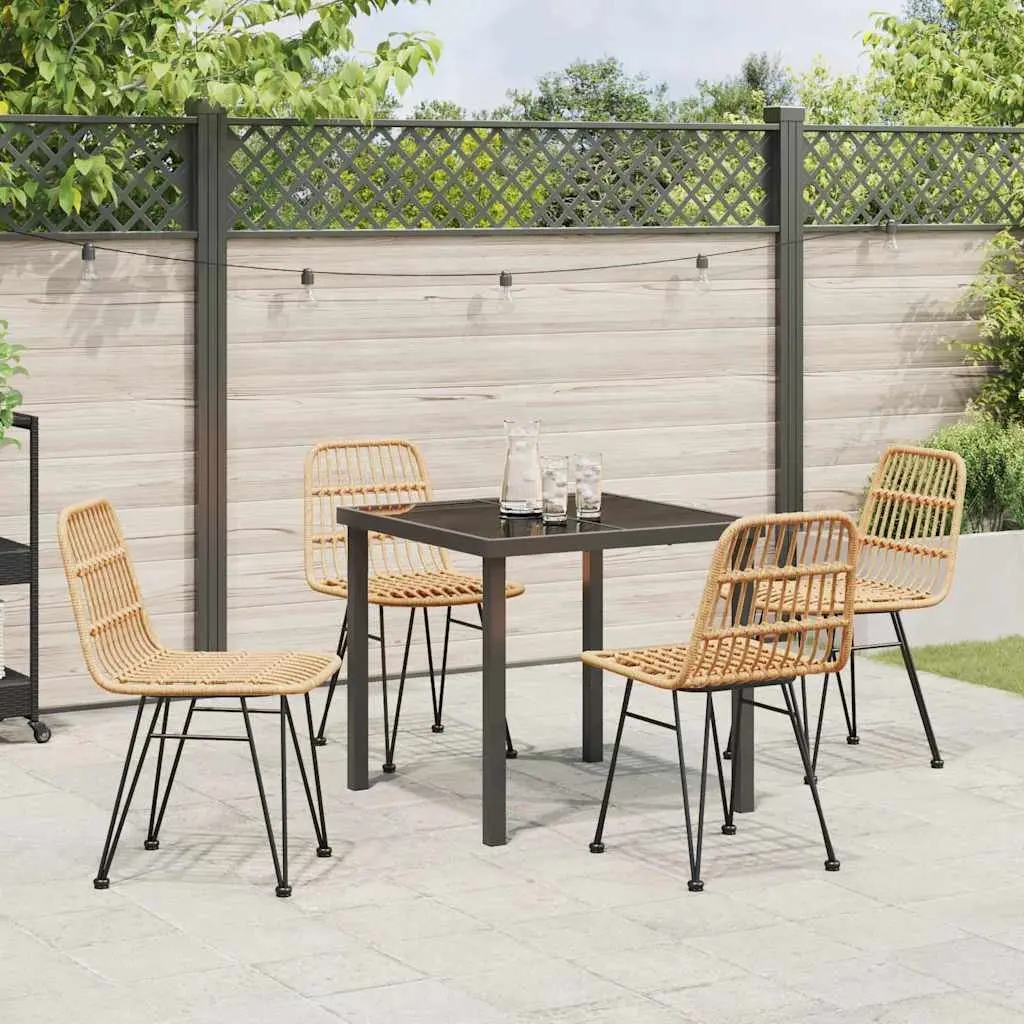 Garden Dining Set 5pcs Brown Outdoor Furniture Rectangular Table Chairs Patio