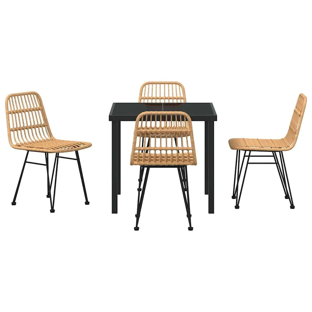 Garden Dining Set 5pcs Brown Outdoor Furniture Rectangular Table Chairs Patio