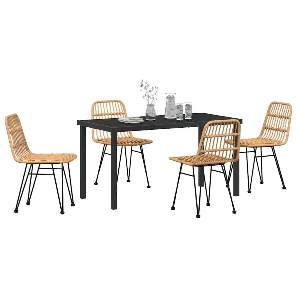Garden Dining Set Brown 5 Pieces Steel Outdoor Furniture Patio Table Chairs