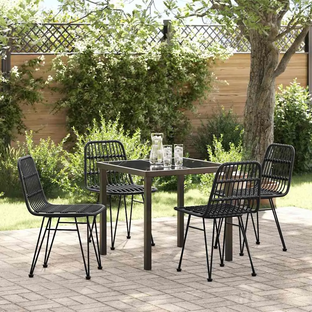 Garden Dining Set 5 Piece Black Steel Frame Outdoor Furniture Patio Table Chairs