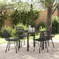Garden Dining Set 5 Piece Black Steel Frame Outdoor Furniture Patio Table Chairs