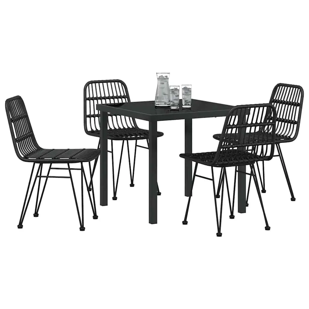 Garden Dining Set 5 Piece Black Steel Frame Outdoor Furniture Patio Table Chairs