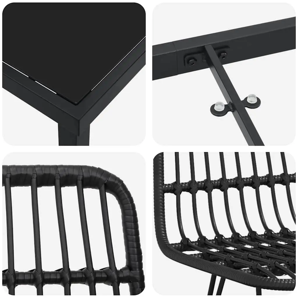Garden Dining Set 5 Piece Black Steel Frame Outdoor Furniture Patio Table Chairs