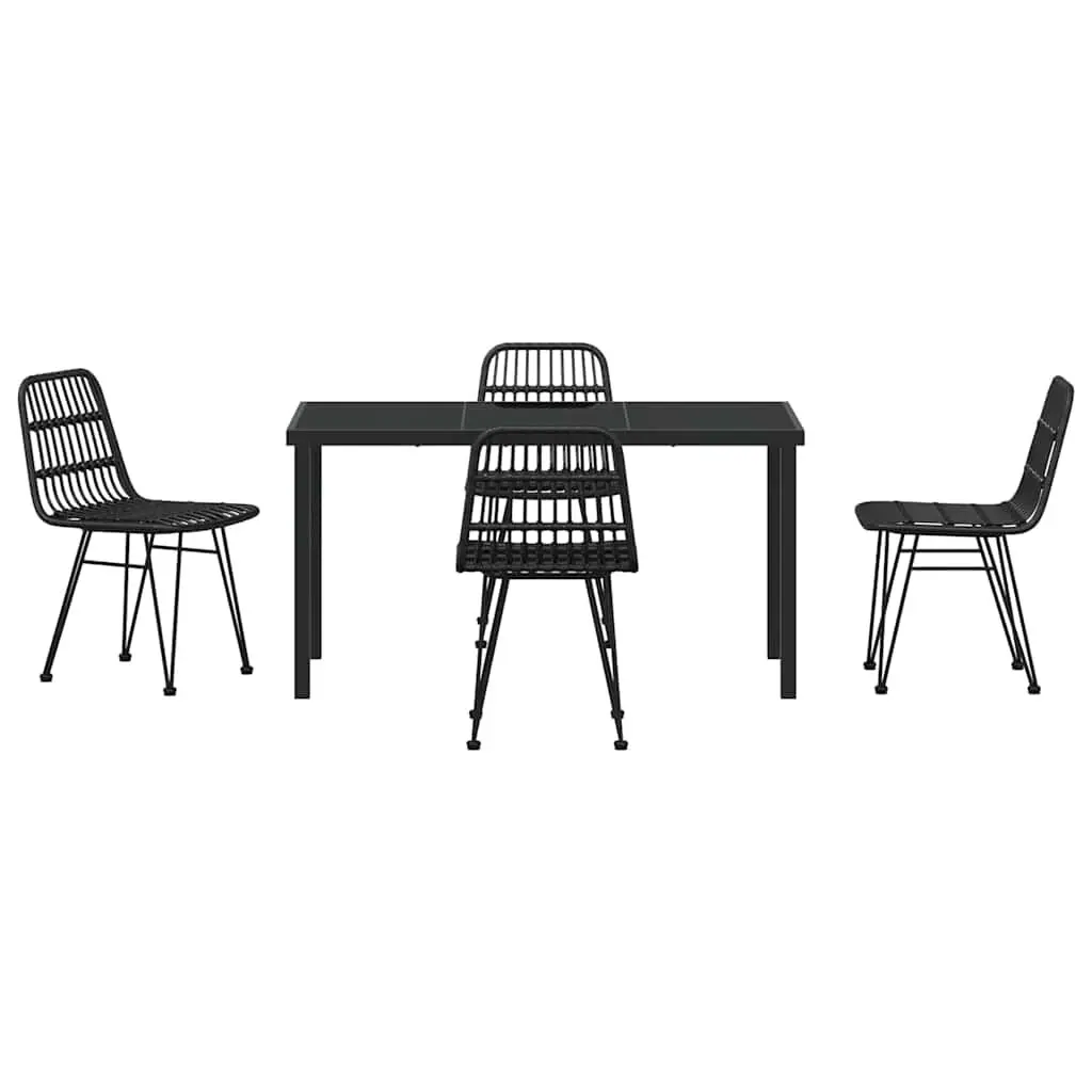Garden Dining Set Black 5 Piece Outdoor Furniture Steel Frame Rectangular Table Chairs