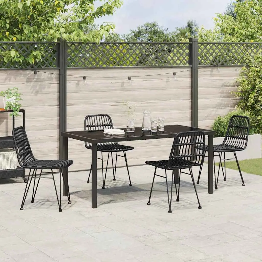 Outdoor Garden Dining Set Black 5 Piece Rectangular Weather-resistant Durable Poly Rattan Weave Powder-coated Steel Frame