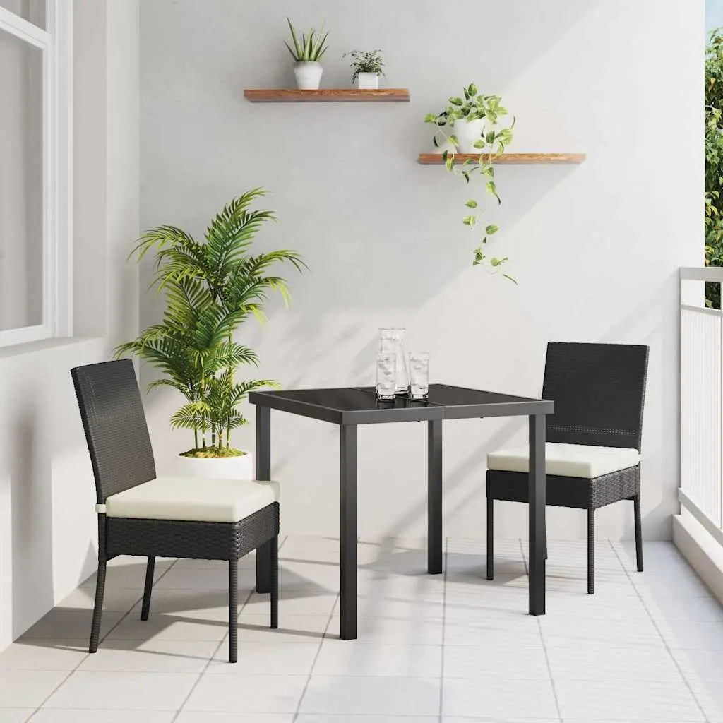 Outdoor Garden Dining Set 3 Pieces Black Steel Frame Rattan Seating Furniture
