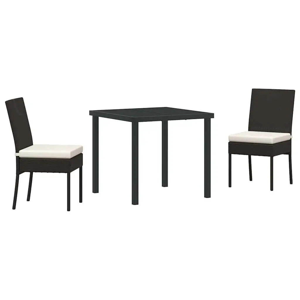 Outdoor Garden Dining Set 3 Pieces Black Steel Frame Rattan Seating Furniture