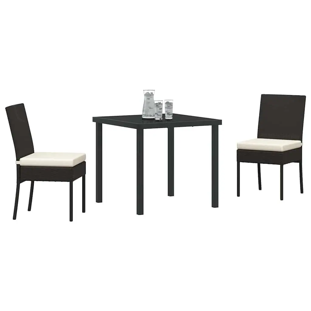 Outdoor Garden Dining Set 3 Pieces Black Steel Frame Rattan Seating Furniture