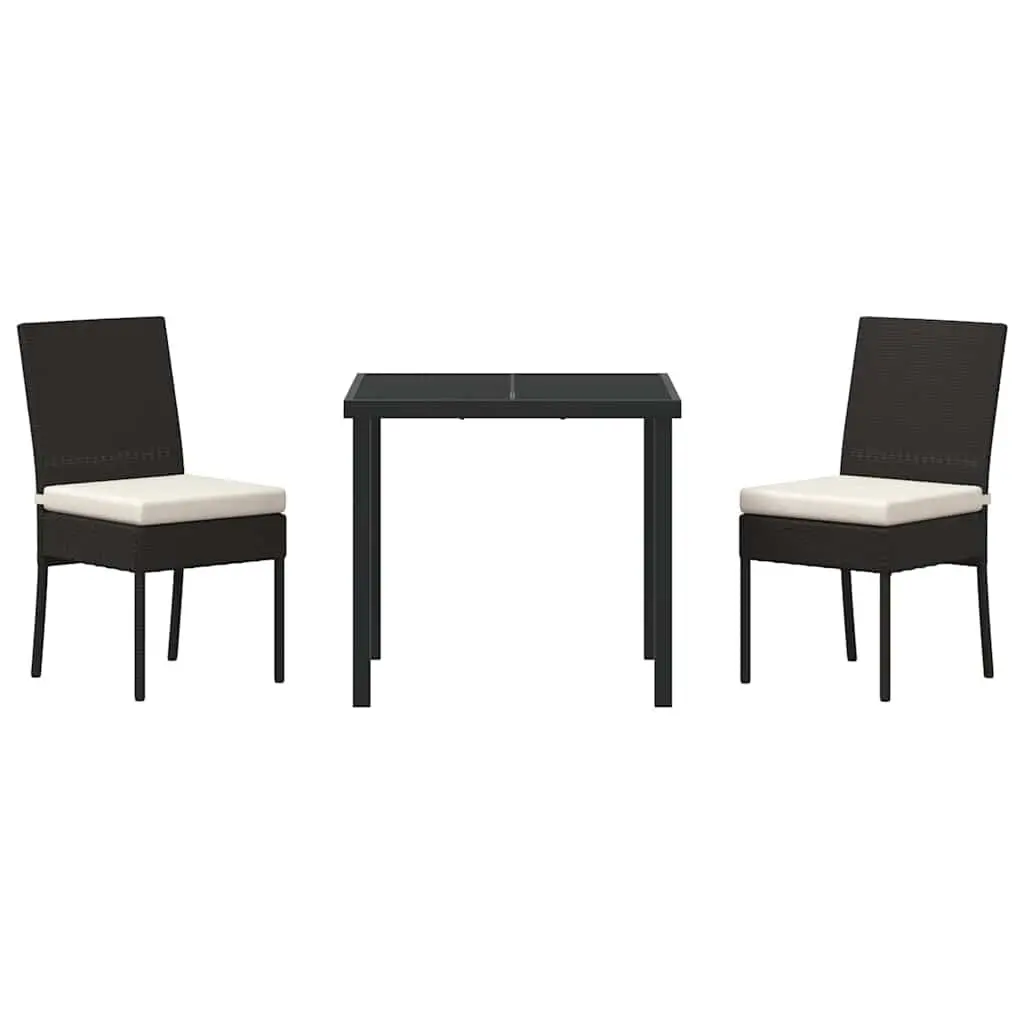 Outdoor Garden Dining Set 3 Pieces Black Steel Frame Rattan Seating Furniture