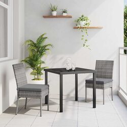 Garden Dining Set 3 Pieces Grey Powder-Coated Steel Frame Outdoor Furniture