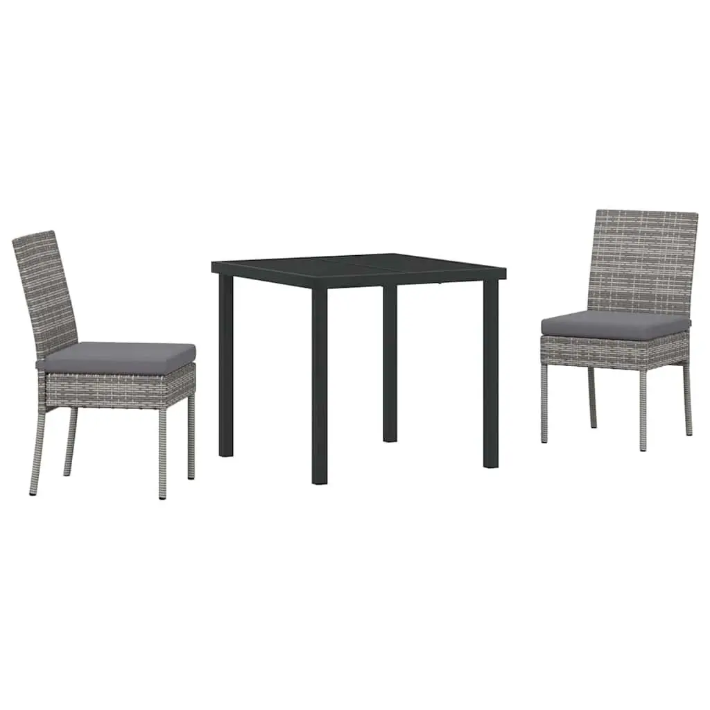 Garden Dining Set 3 Pieces Grey Powder-Coated Steel Frame Outdoor Furniture