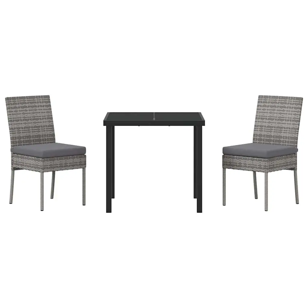 Garden Dining Set 3 Pieces Grey Powder-Coated Steel Frame Outdoor Furniture
