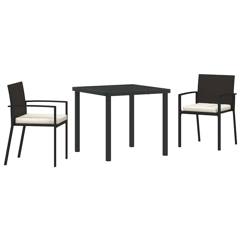 Garden Dining Set 3 Pieces Outdoor Furniture Black Steel Frame Poly Rattan
