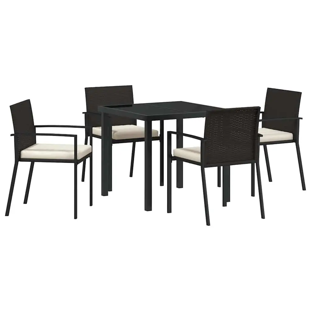 Garden Dining Set Black 5 Piece Steel Outdoor Furniture with Cushions Armrests