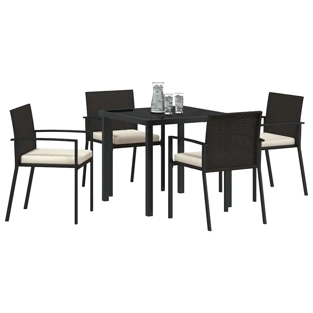 Garden Dining Set Black 5 Piece Steel Outdoor Furniture with Cushions Armrests