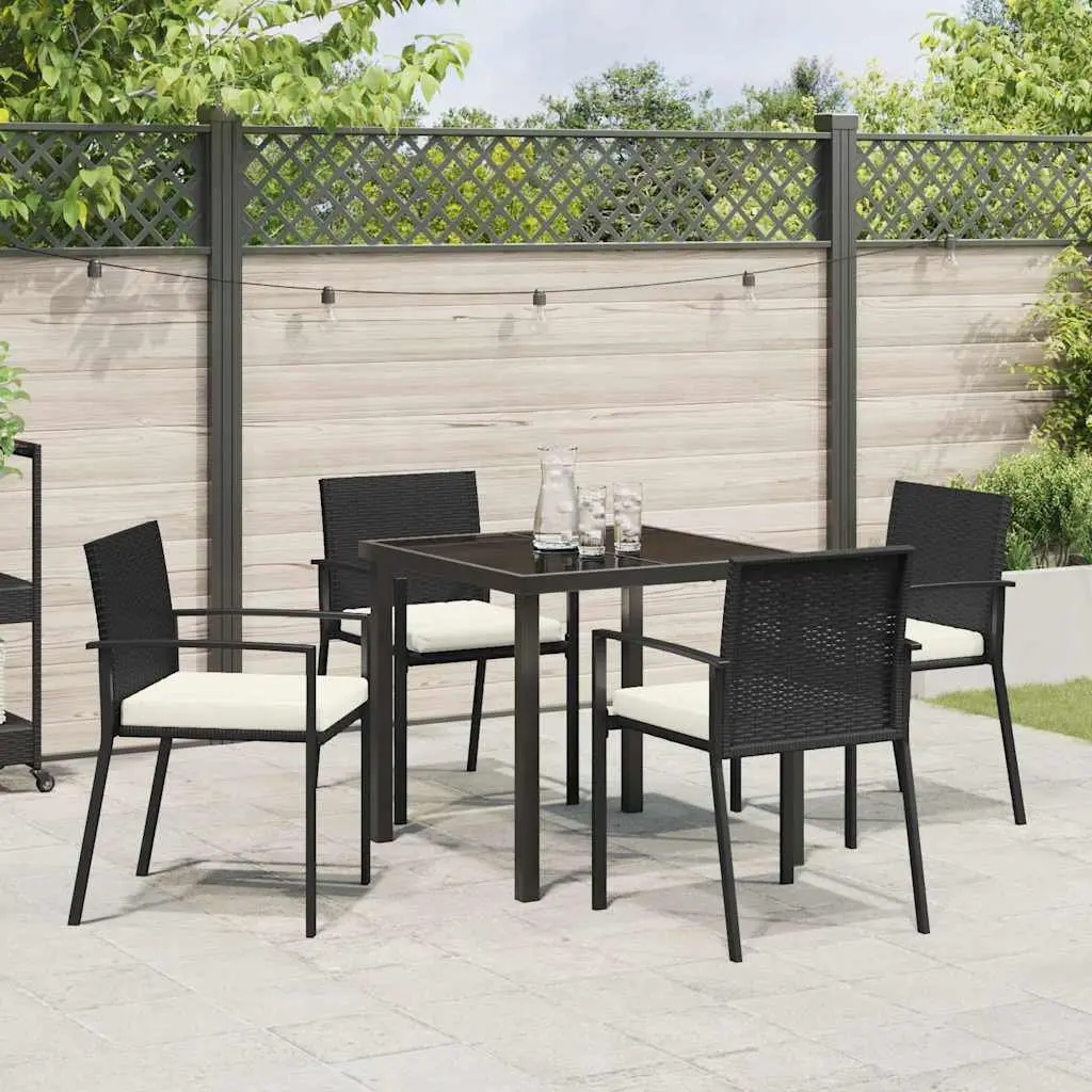 Garden Dining Set Black 5 Piece Steel Outdoor Furniture with Cushions Armrests