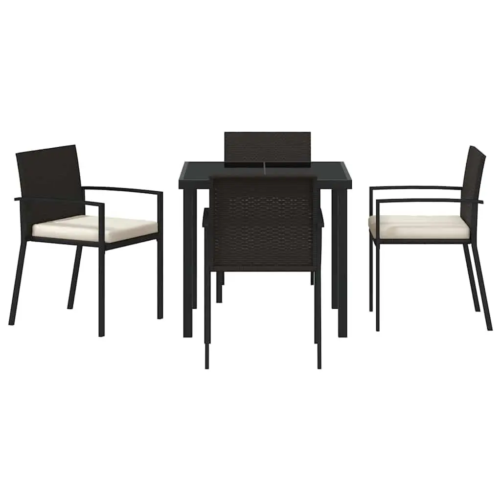 Garden Dining Set Black 5 Piece Steel Outdoor Furniture with Cushions Armrests
