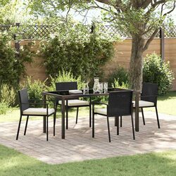 Garden Dining Set 5 pcs Black Outdoor Furniture Steel Frame Rattan Chairs Table