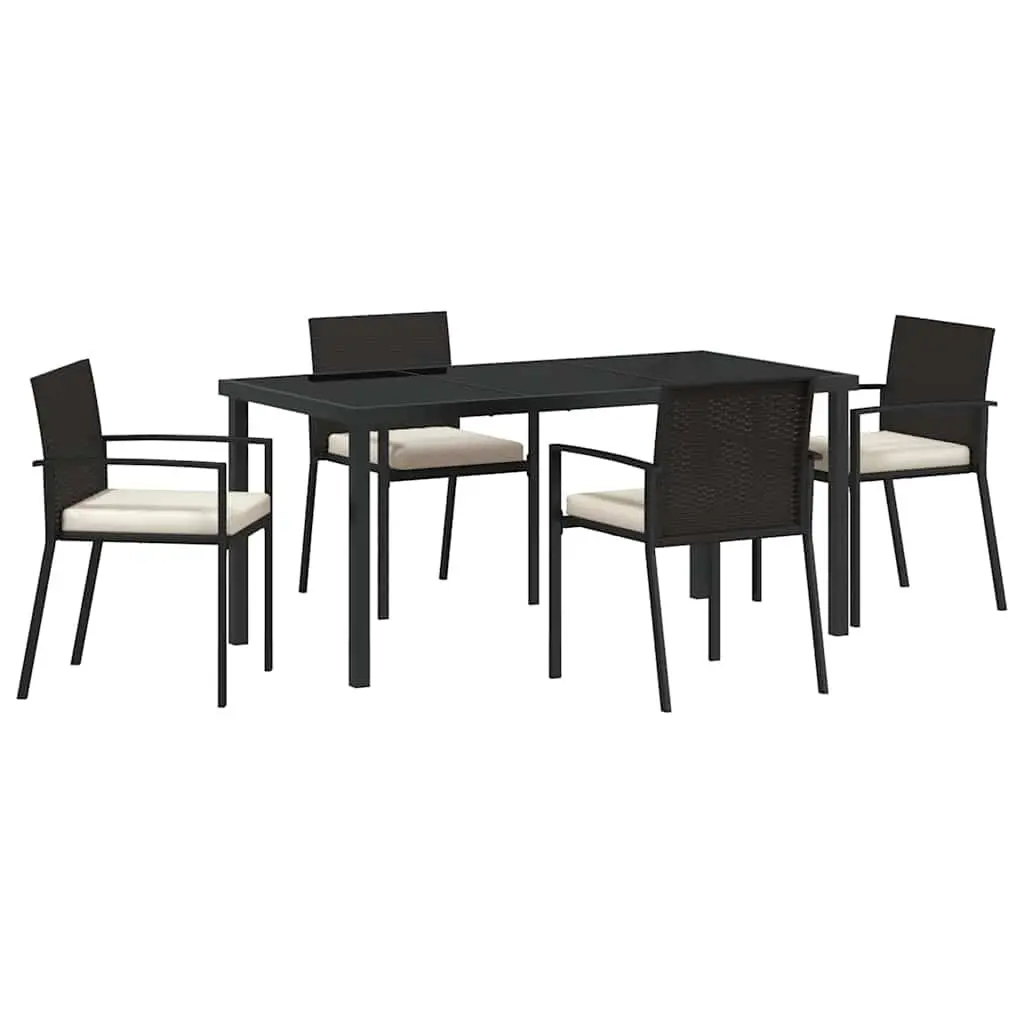 Garden Dining Set Black 5 Piece Outdoor Furniture Steel Frame Rattan Chairs Table