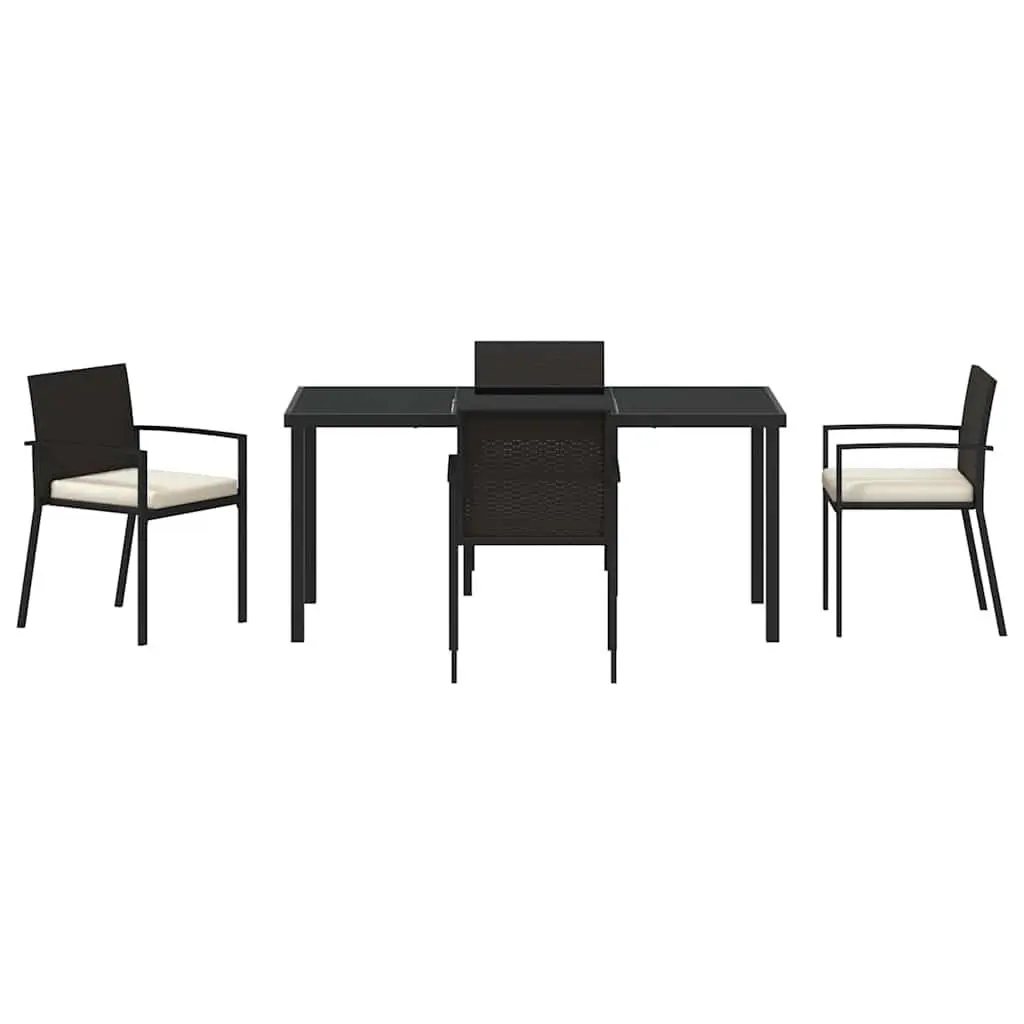 Garden Dining Set Black 5 Piece Outdoor Furniture Steel Frame Rattan Chairs Table