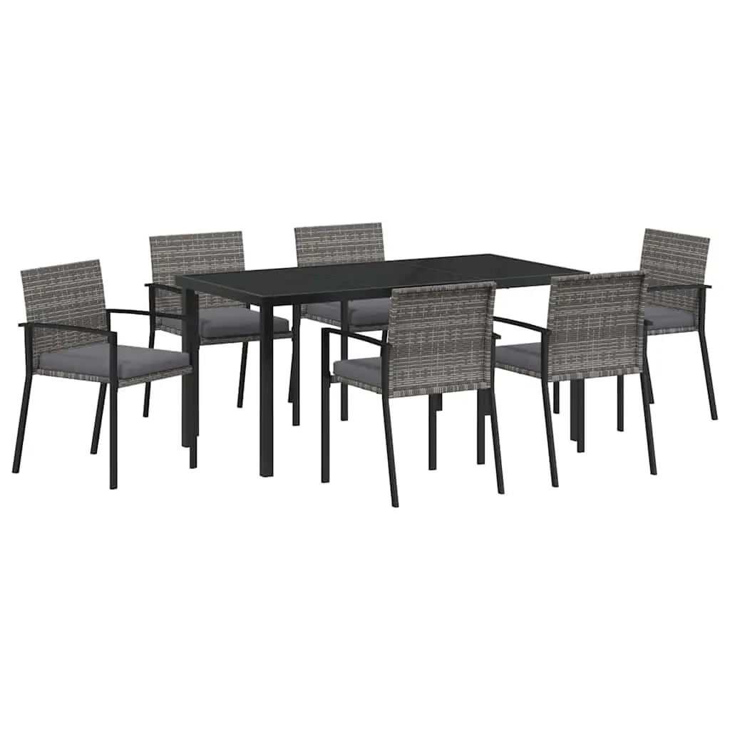 Garden Dining Set Grey 7 Pieces Outdoor Furniture Steel Frame Poly Rattan Seats