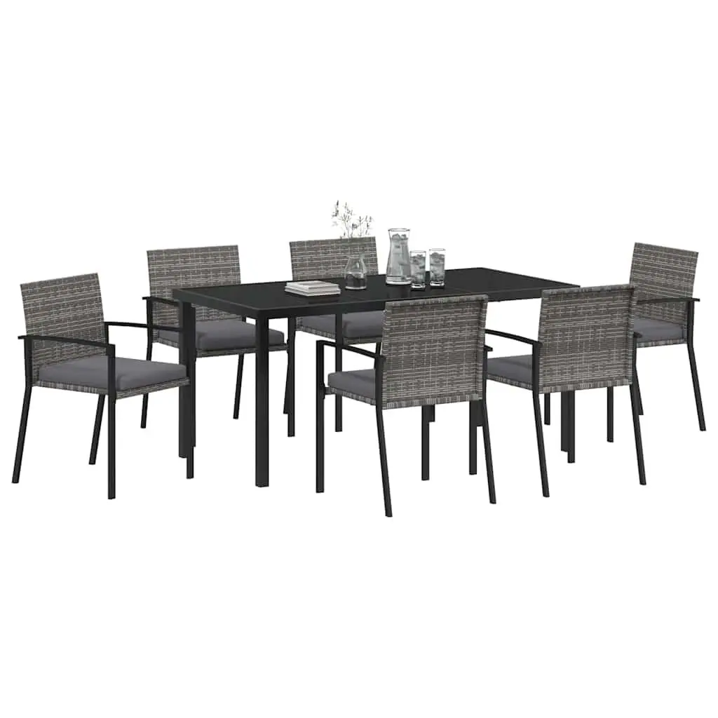 Garden Dining Set Grey 7 Pieces Outdoor Furniture Steel Frame Poly Rattan Seats