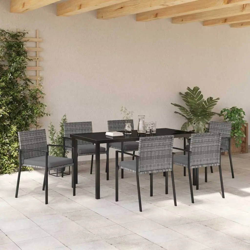 Garden Dining Set Grey 7 Pieces Outdoor Furniture Steel Frame Poly Rattan Seats