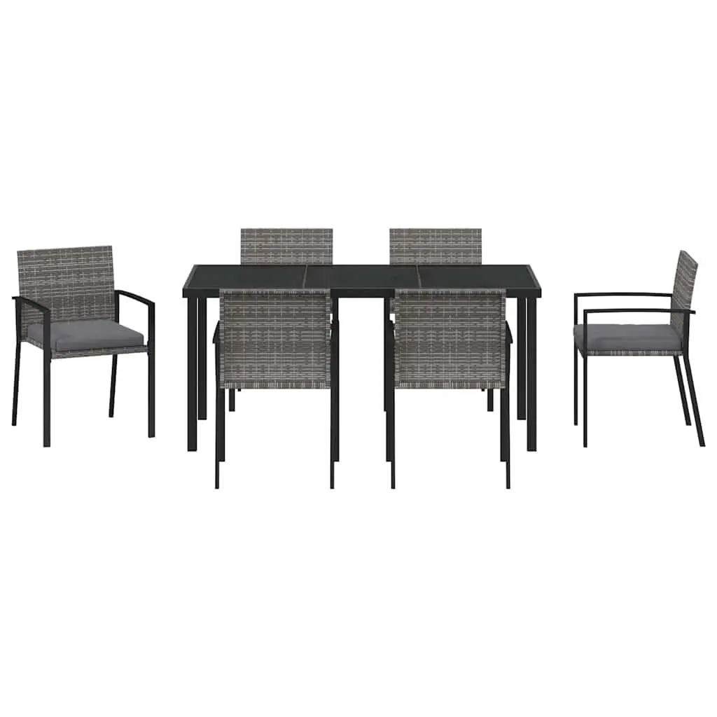 Garden Dining Set Grey 7 Pieces Outdoor Furniture Steel Frame Poly Rattan Seats